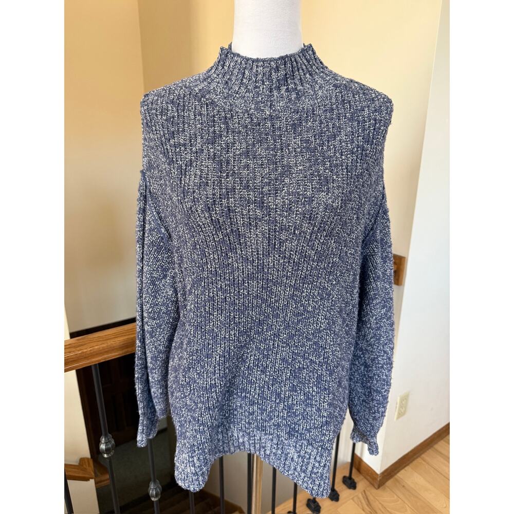 Aerie Navy and White Mock Neck Sweater